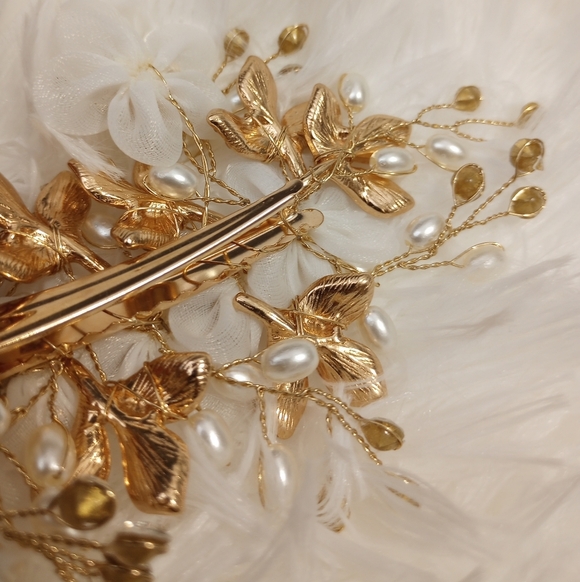 Wedding Hair Clip White Gold Floral Lace Faux Pearl Rhinestone Wedding Hair Clip main image 4